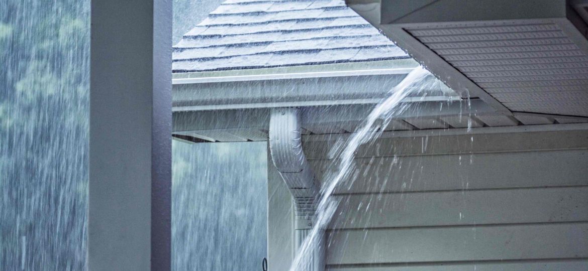 Drenching Rain Storm Water Overflowing Roof Gutter